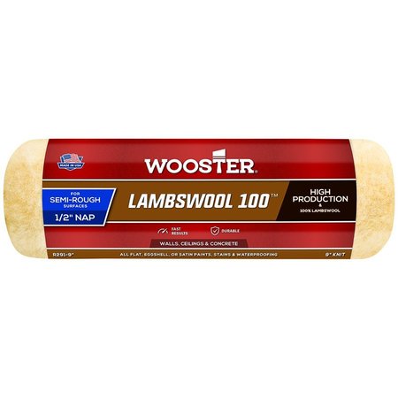 Wooster 9" Paint Roller Cover, 1/2" Nap Nap, Knit Lambswool R291